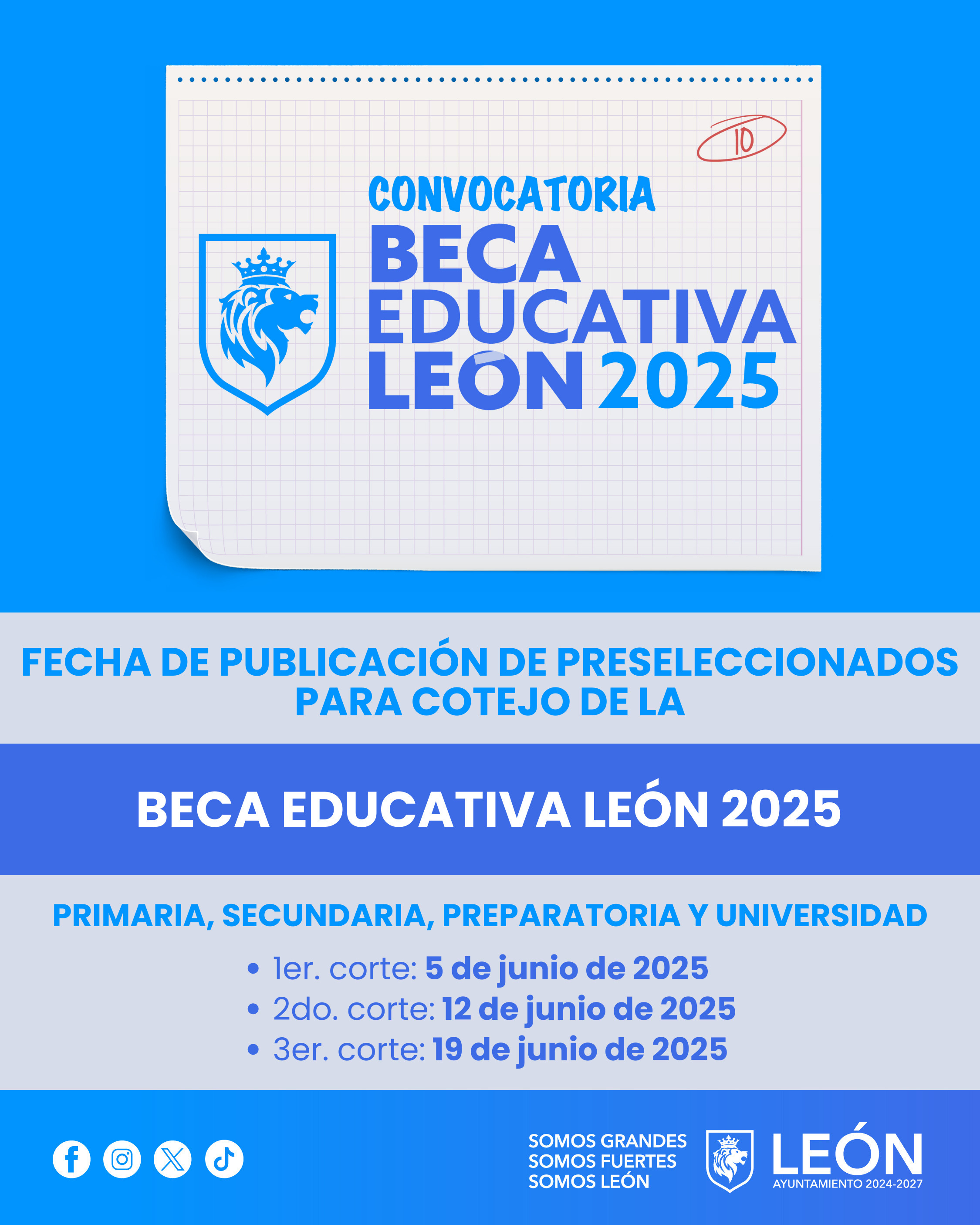 CONSULTA LAS FECHAS DE RESULTADOS DE LA BECA EDUCATIVA LEÓN 2025
