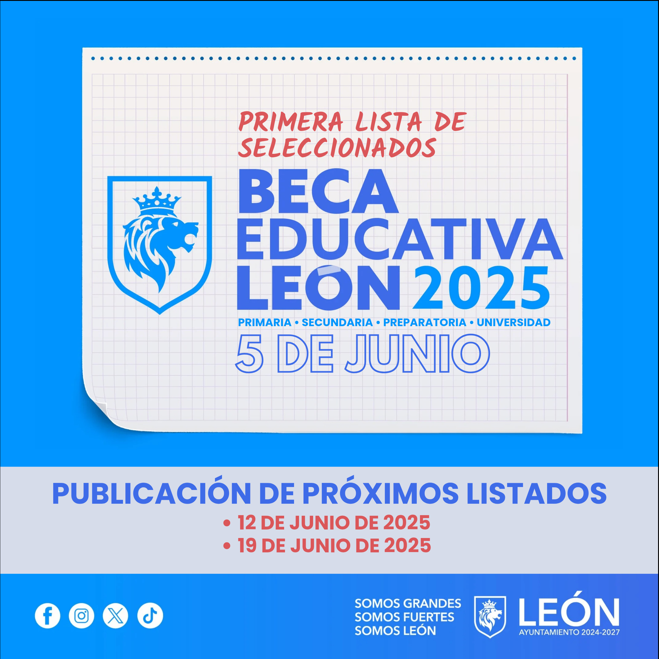 Resultados 1er. Corte de Preseleccionados Beca Educativa León 2025